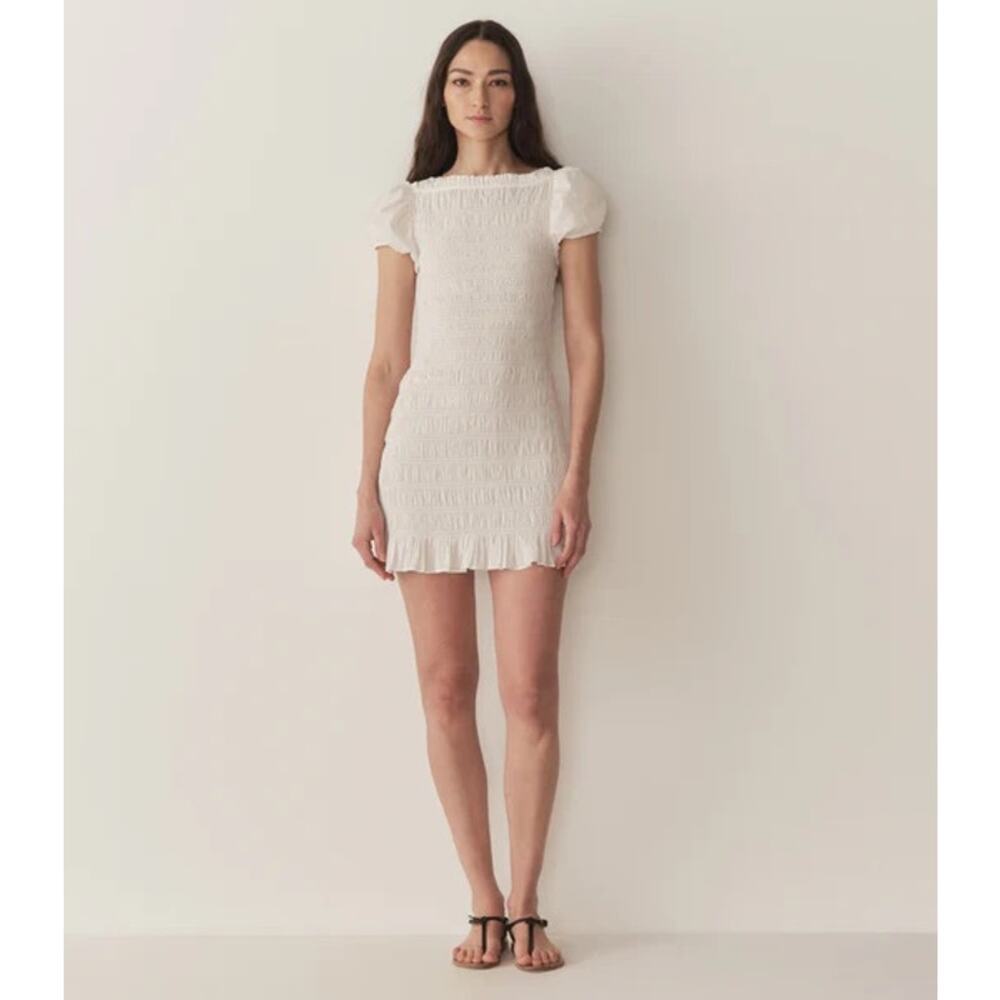 DOEN Rizzo Smocked Mini Dress in "Salt" White Cream Size Small